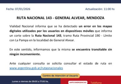 Ruta Nacional 143 se encuentra habilitada en General Alvear